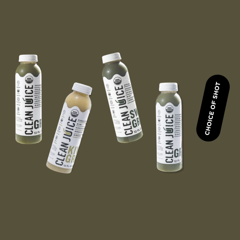 four juice cleanse bottles on a deep green background
